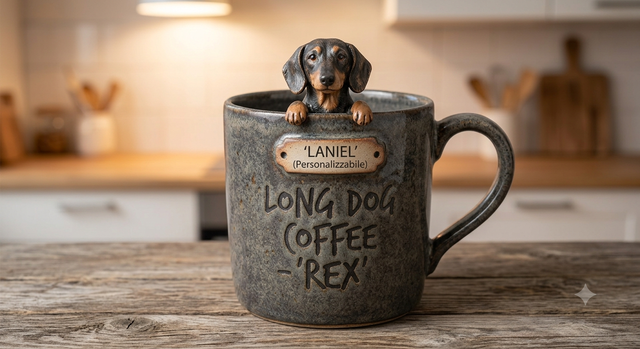 Bassotto nero focato — tazza in ceramica con rilievo