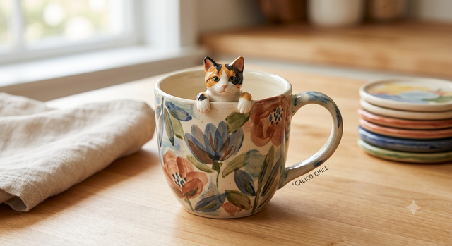 Calico tricolore — tazza in ceramica con rilievo