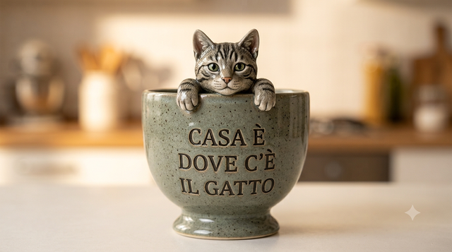 Soriano tigrato grigio — tazza in ceramica con rilievo