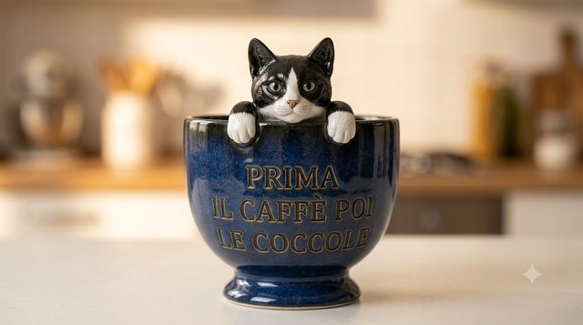 Tuxedo bianco e nero — tazza in ceramica con rilievo